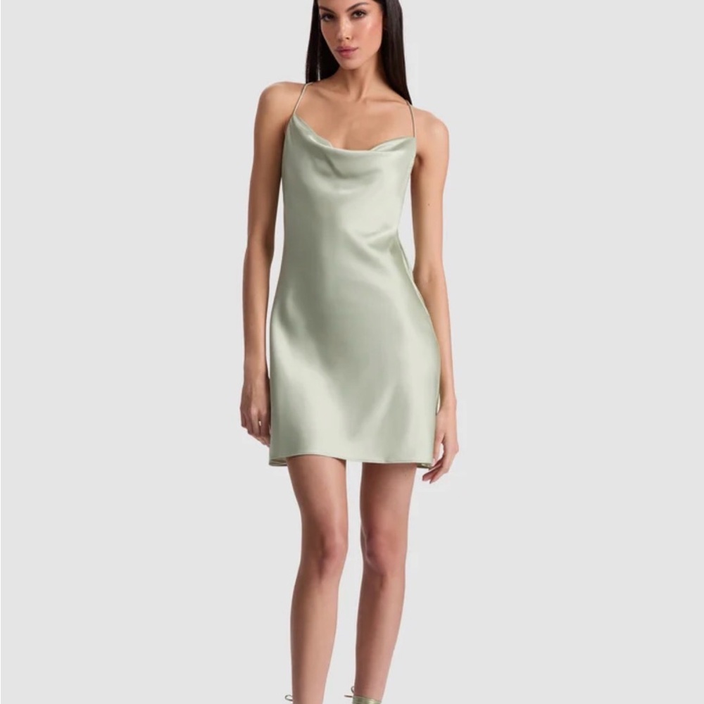 Alice + Olivia Satin Midi Dress in Soft Green